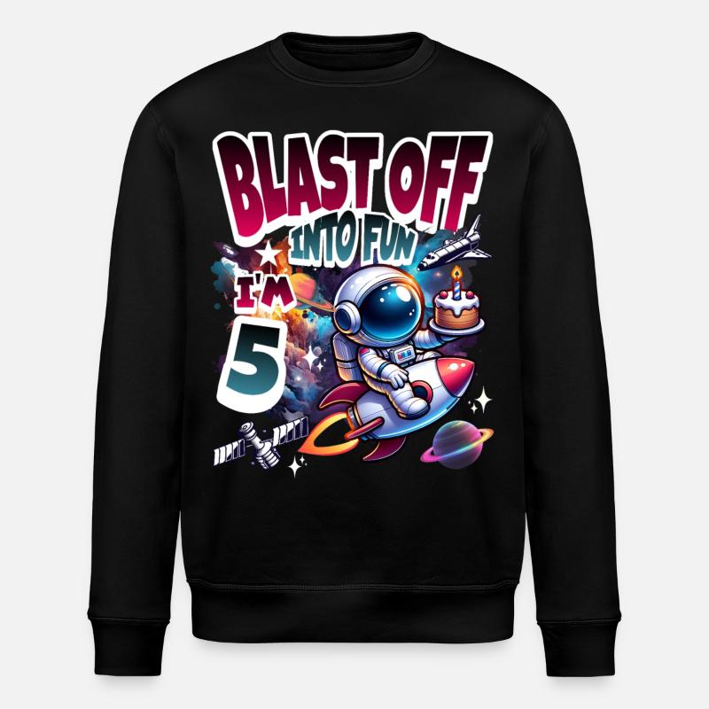 Astronaut 5th Birthday Space - Stanley/Stella ROLLER Unisex Organic Sweatshirt - black
