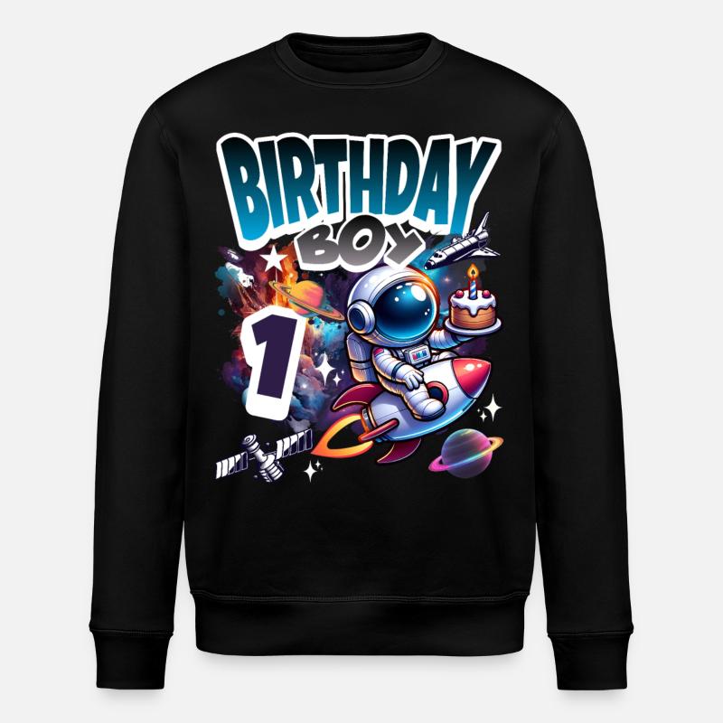 Astronaut 1st Birthday Space - Stanley/Stella ROLLER Unisex Organic Sweatshirt - black