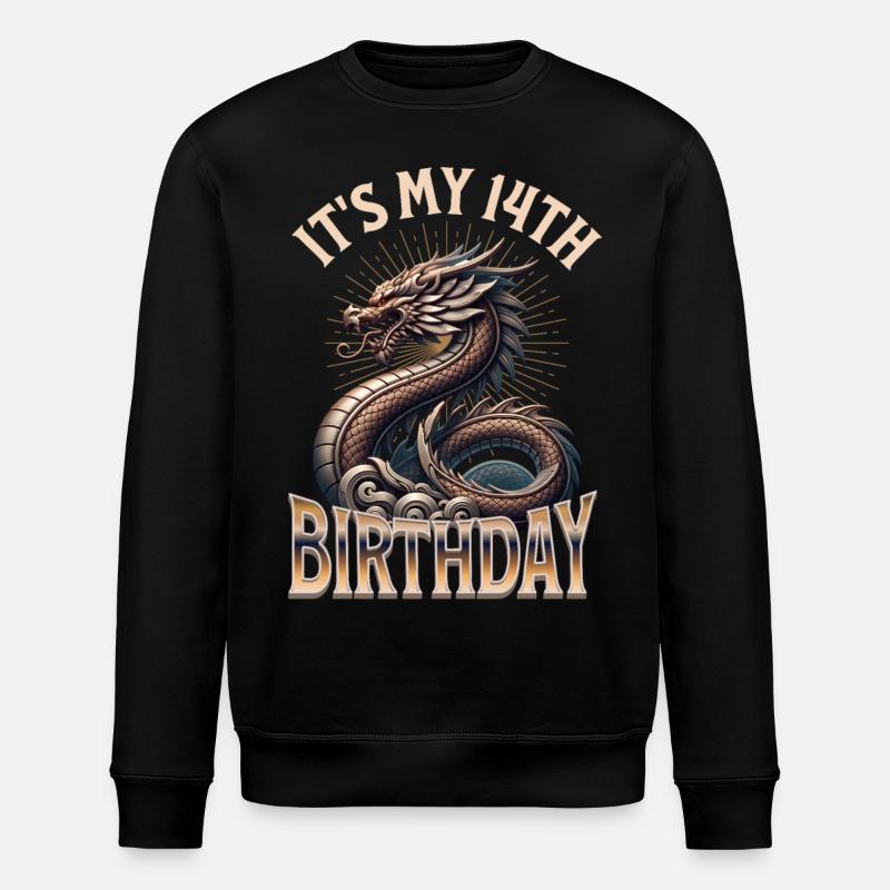 Dragon 14th Birthday Dragon - Stanley/Stella ROLLER Unisex Organic Sweatshirt - black