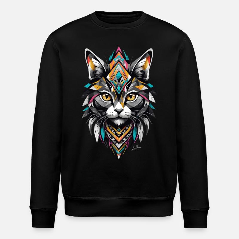 Tribal geometric cat - Stanley/Stella ROLLER Unisex Organic Sweatshirt - black