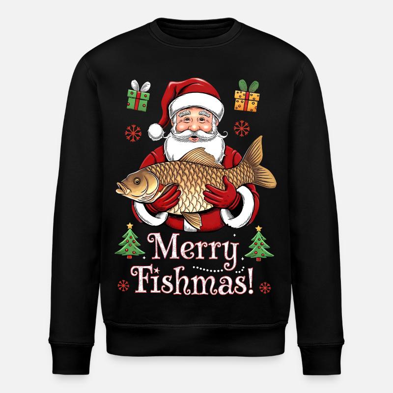 Angler Weihnachtspullover Merry Fishmas Karpfen - Stanley/Stella Unisex Bio-Sweatshirt ROLLER - Schwarz