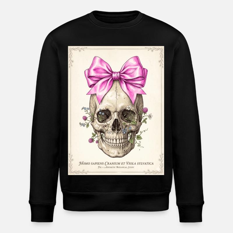 Crâne fleuri et nœud rose - Sweat bio ROLLER Stanley/Stella Unisexe - noir