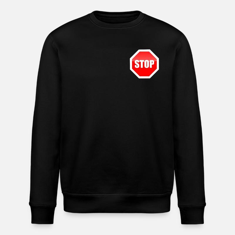 Red STOP Plate Graphic Print - Stanley/Stella ROLLER Unisex Organic Sweatshirt - black