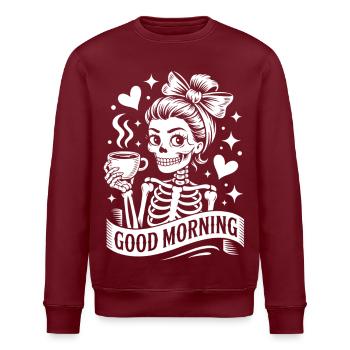 Motif du matin squelette de café - Sweat bio ROLLER Stanley/Stella Unisexe - bordeaux - Devant - Nik (191cm)