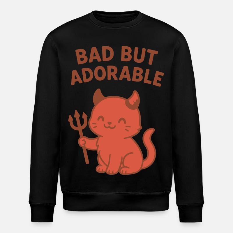 Bad But Adorable Devil Cat - Stanley/Stella ROLLER Unisex Organic Sweatshirt - black