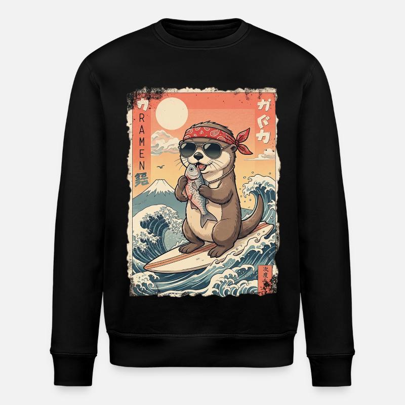 Kawaii Surf Otter - Stanley/Stella ROLLER Unisex Organic Sweatshirt - black