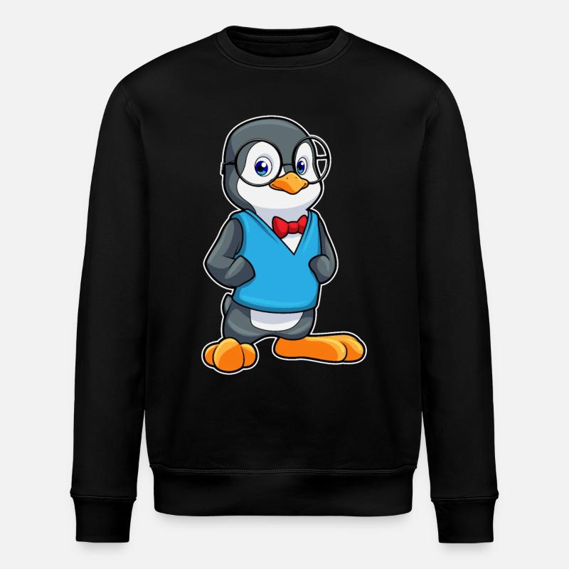 Pinguin als Nerd mit Brille - Stanley/Stella Unisex Bio-Sweatshirt ROLLER - Schwarz