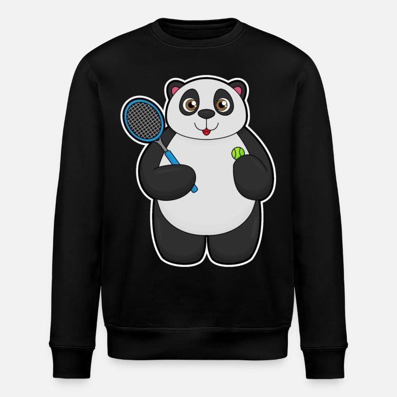 Panda as a tennis player with tennis racket - Stanley/Stella ROLLER Unisex Organic Sweatshirt - black