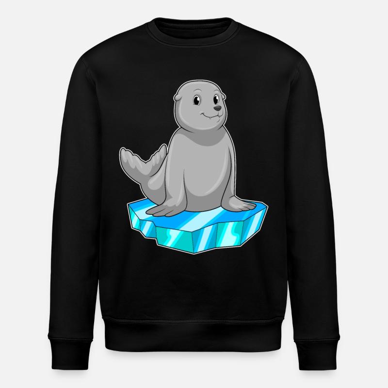 Seehund mit Eisscholle - Stanley/Stella Unisex Bio-Sweatshirt ROLLER - Schwarz