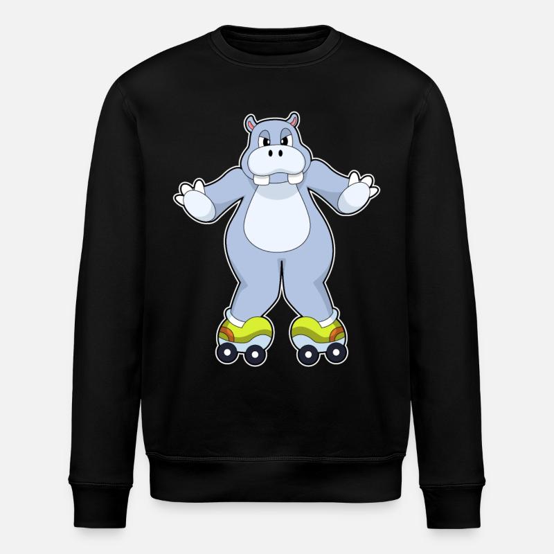 Nilpferd mit Rollschuhe - Stanley/Stella Unisex Bio-Sweatshirt ROLLER - Schwarz