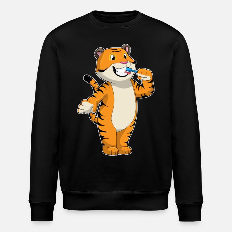 Tiger with toothbrush - Stanley/Stella ROLLER Unisex Organic Sweatshirt - black