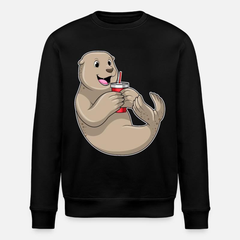 Seehund mit Becher mit Strohhalm - Stanley/Stella Unisex Bio-Sweatshirt ROLLER - Schwarz
