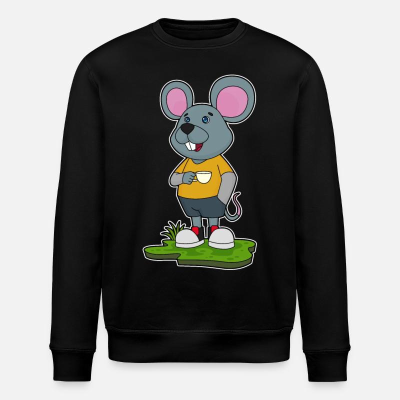 Maus mit Kaffeetasse - Stanley/Stella Unisex Bio-Sweatshirt ROLLER - Schwarz