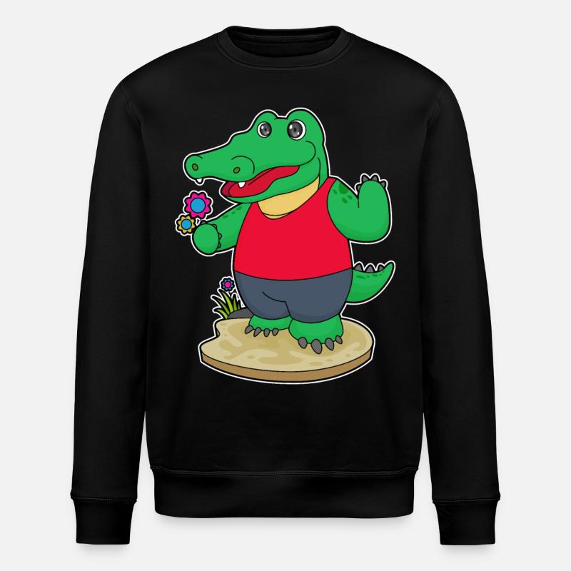 Crocodile with flowers - Stanley/Stella ROLLER Unisex Organic Sweatshirt - black