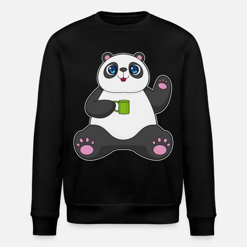 Panda with coffee mug - Stanley/Stella ROLLER Unisex Organic Sweatshirt - black