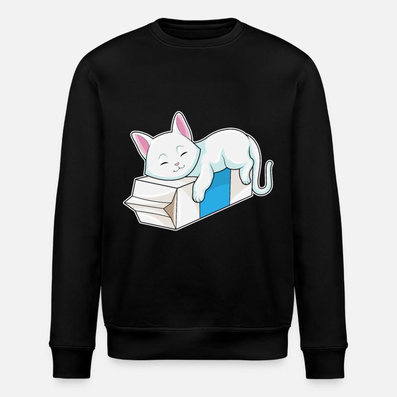 Katze mit Milch - Stanley/Stella Unisex Bio-Sweatshirt ROLLER - Schwarz