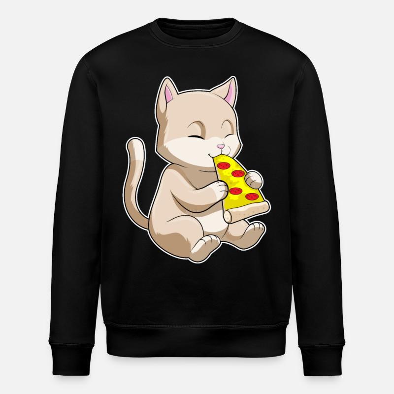 Cat with pizza - Stanley/Stella ROLLER Unisex Organic Sweatshirt - black
