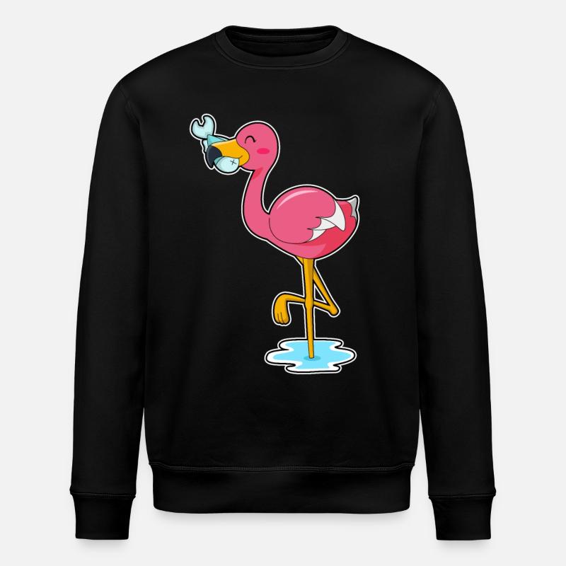 Flamingo with fish - Stanley/Stella ROLLER Unisex Organic Sweatshirt - black