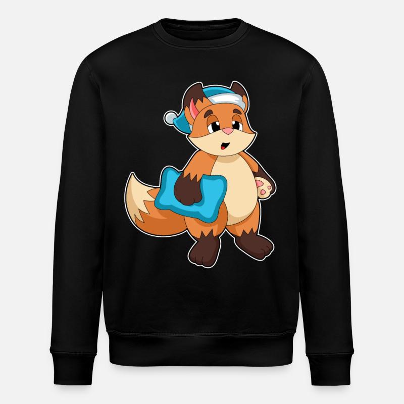 Fuchs mit Schlafmütze - Stanley/Stella Unisex Bio-Sweatshirt ROLLER - Schwarz