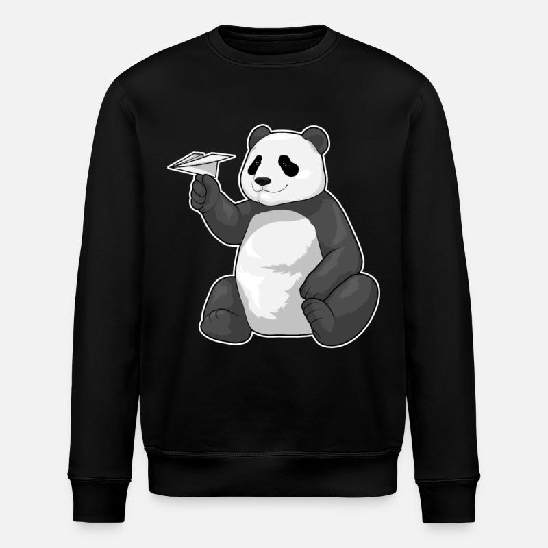 Panda Paper Plane - Stanley/Stella ROLLER Unisex Organic Sweatshirt - black