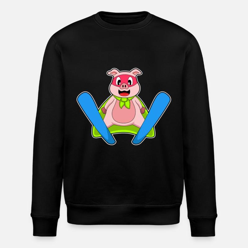 Pig Skier Ski - Stanley/Stella ROLLER Unisex Organic Sweatshirt - black