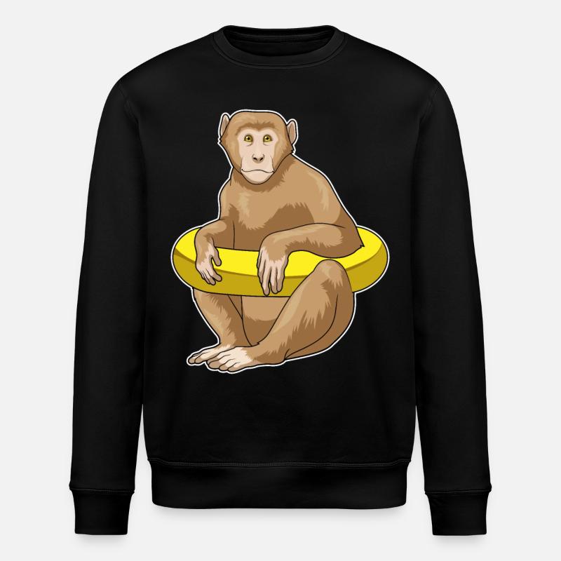 Monkey Swimming Lifebuoy - Stanley/Stella ROLLER Unisex Organic Sweatshirt - black