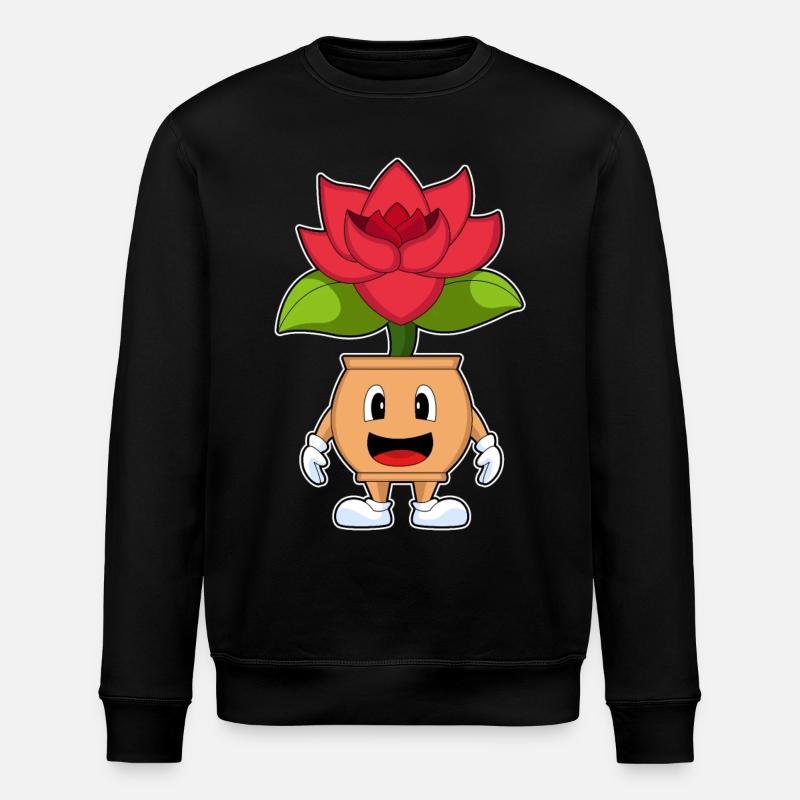 Flowerpot Rose Flowers - Stanley/Stella ROLLER Unisex Organic Sweatshirt - black