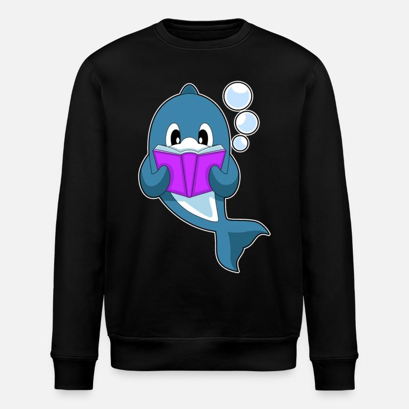 Dolphin Reading Book - Stanley/Stella ROLLER Unisex Organic Sweatshirt - black