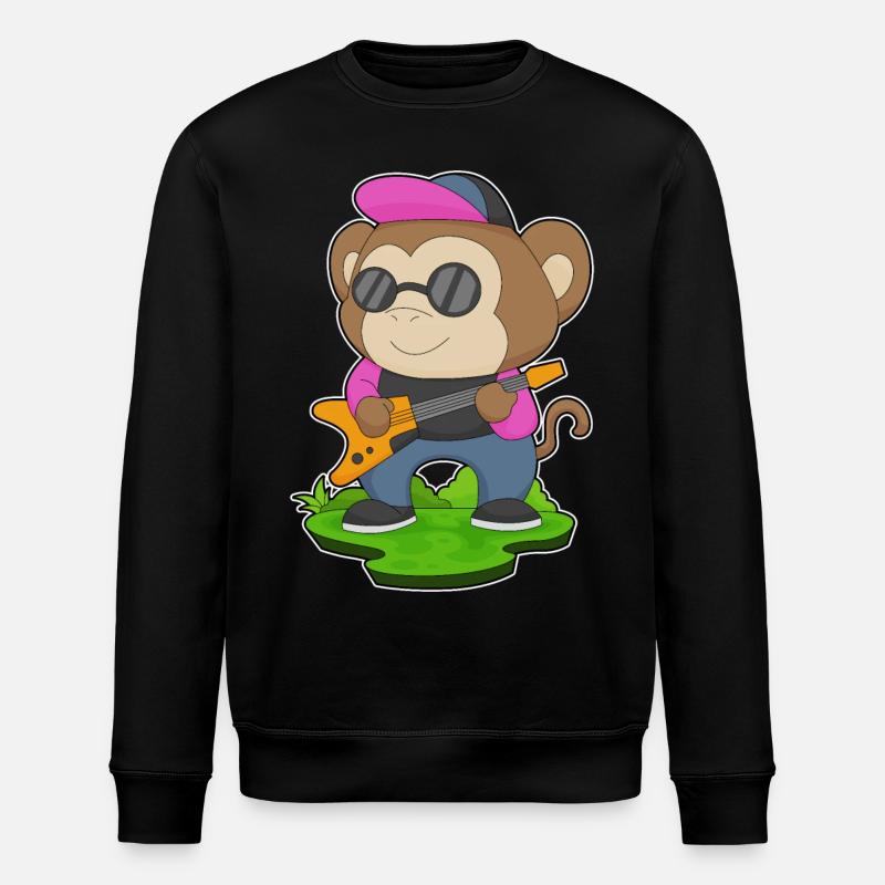 Monkey Musician Guitar Music - Stanley/Stella ROLLER Unisex Organic Sweatshirt - black