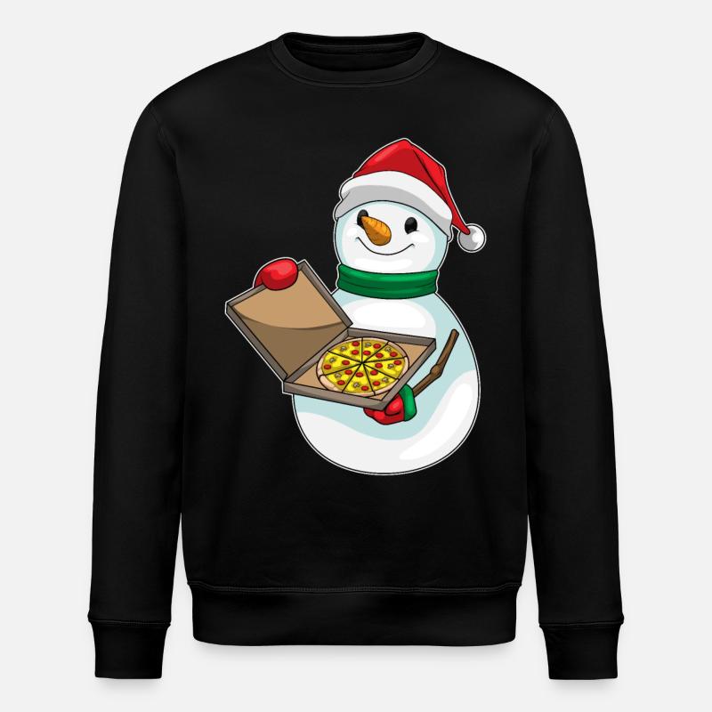 Snowman Christmas Pizza - Stanley/Stella ROLLER Unisex Organic Sweatshirt - black