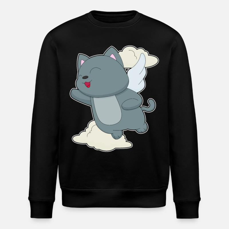 Cat Angel Wings Clouds - Stanley/Stella ROLLER Unisex Organic Sweatshirt - black