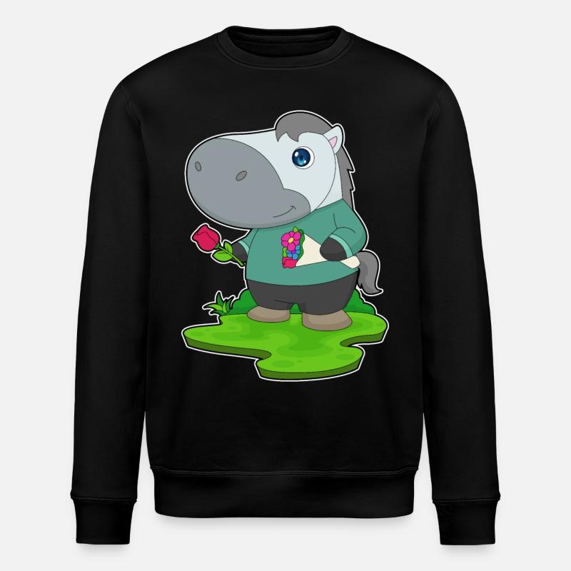 Pferd Blumenstrauß - Stanley/Stella Unisex Bio-Sweatshirt ROLLER - Schwarz