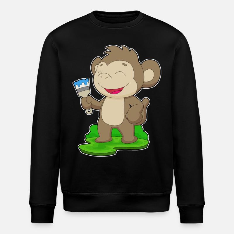 Monkey Painter Brush Painting - Stanley/Stella ROLLER Unisex Organic Sweatshirt - black