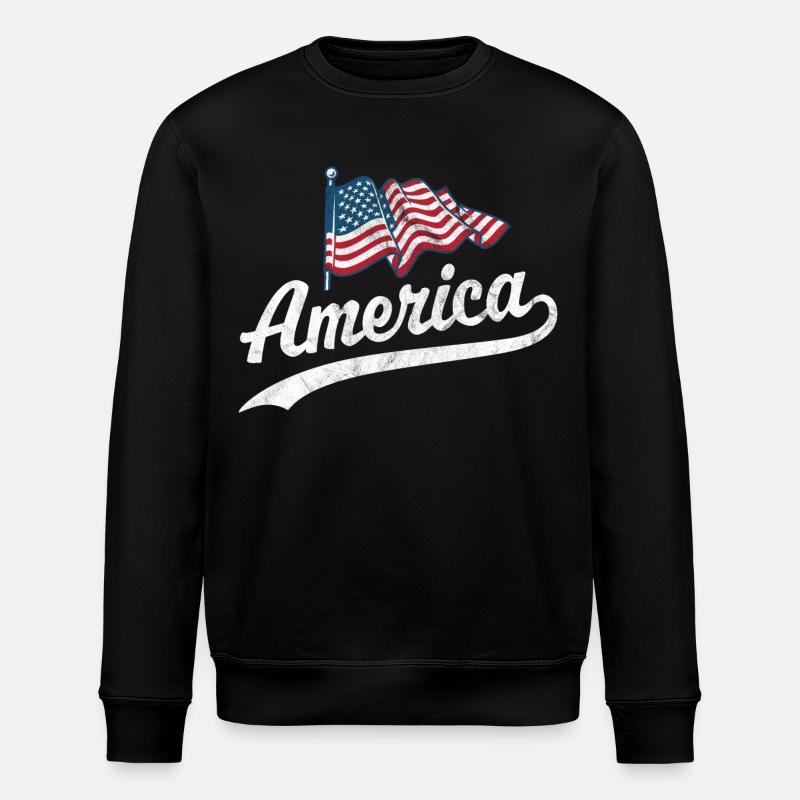America Flag - Stanley/Stella ROLLER Unisex Organic Sweatshirt - black