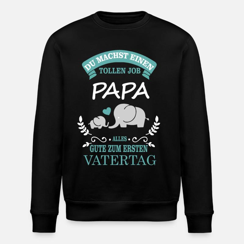 First Father's Day - Elephant - Stanley/Stella ROLLER Unisex Organic Sweatshirt - black