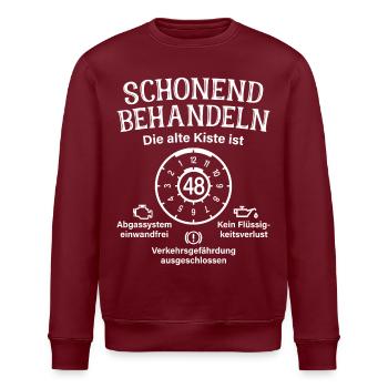 48. Geburtstag Schonend Behandeln Alte Kiste 48 - Stanley/Stella Unisex Bio-Sweatshirt ROLLER - Burgunderrot - Vorne - Nik (191cm)