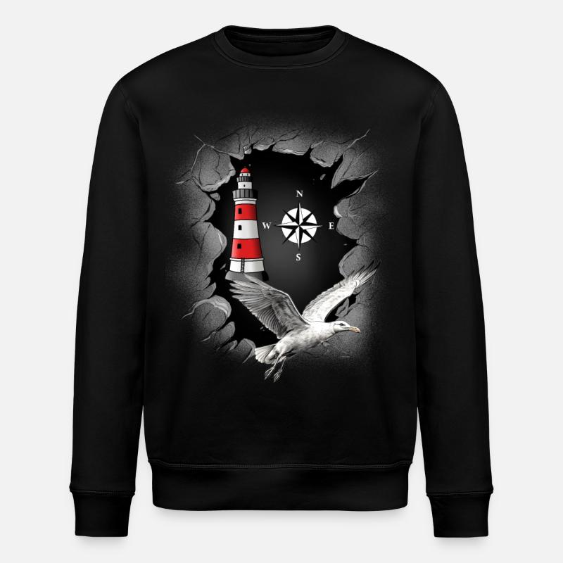 Seagull Lighthouse Compass Maritime - Stanley/Stella ROLLER Unisex Organic Sweatshirt - black