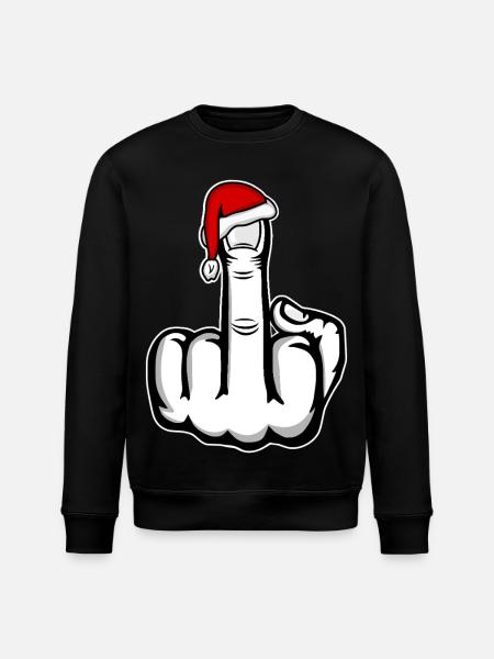 Christmas Middle Finger with Santa Hat - Stanley/Stella ROLLER Unisex Organic Sweatshirt - black
