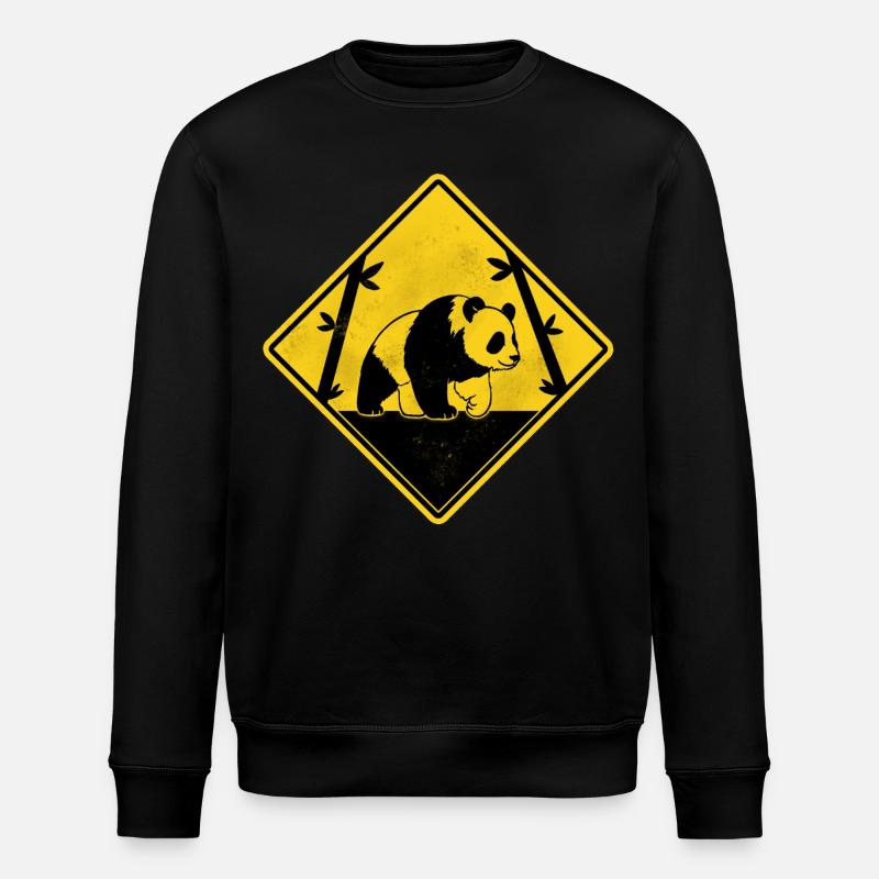 Panda gelbes Straßenschild - Stanley/Stella Unisex Bio-Sweatshirt ROLLER - Schwarz