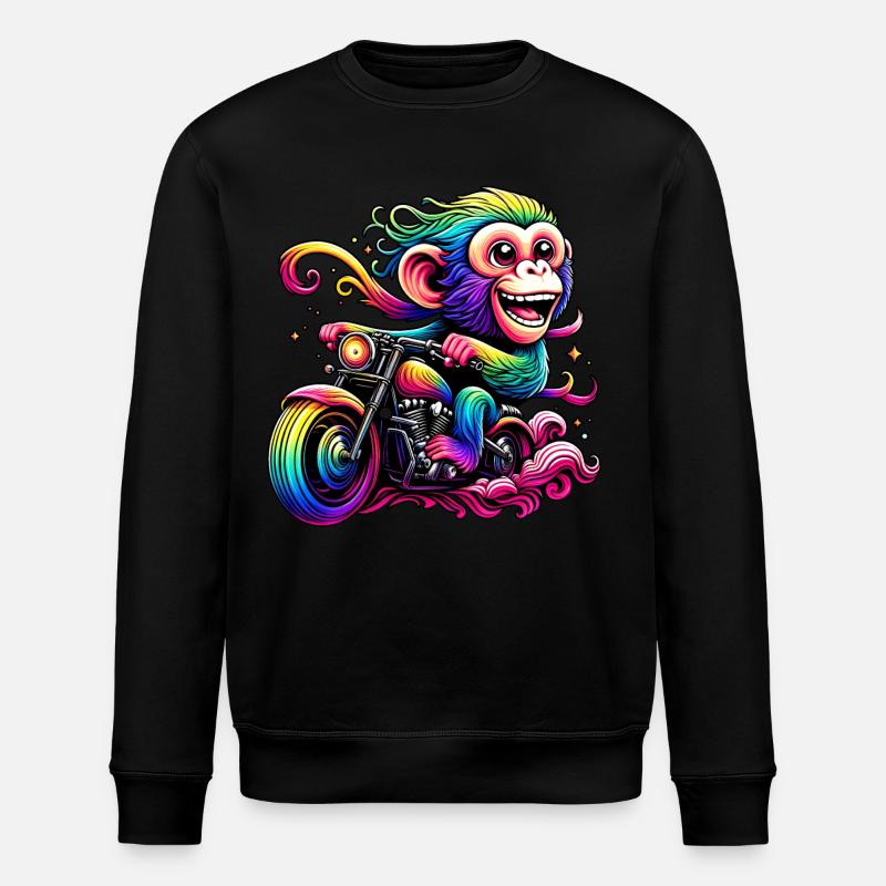 Regenbogenaffe am Regenbogensteuer - Stanley/Stella Unisex Bio-Sweatshirt ROLLER - Schwarz