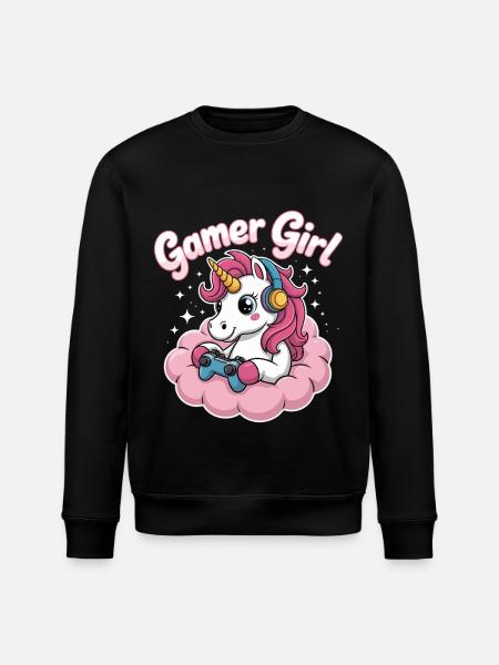 Gamer Mädchen Einhorn - Stanley/Stella Unisex Bio-Sweatshirt ROLLER - Schwarz