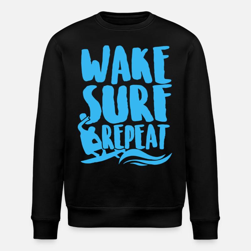 Surfing Wake Surf Repeat - Stanley/Stella ROLLER Unisex Organic Sweatshirt - black