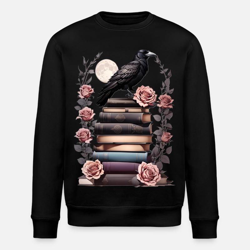 Stack of books with raven - Stanley/Stella ROLLER Unisex Organic Sweatshirt - black