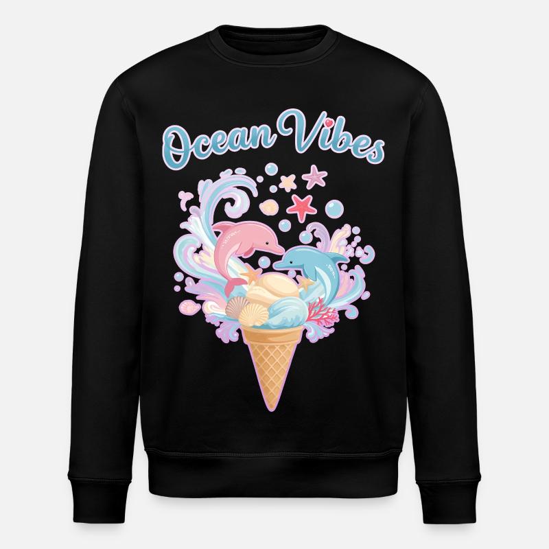 Cream & Dolphins Design 🍦🐬🐬 - Stanley/Stella ROLLER Unisex Organic Sweatshirt - black