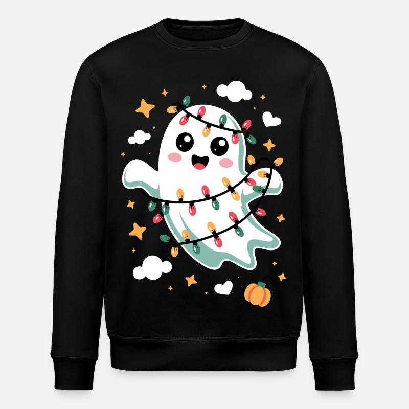 Sweet ghost with Christmas lights - Stanley/Stella ROLLER Unisex Organic Sweatshirt - black