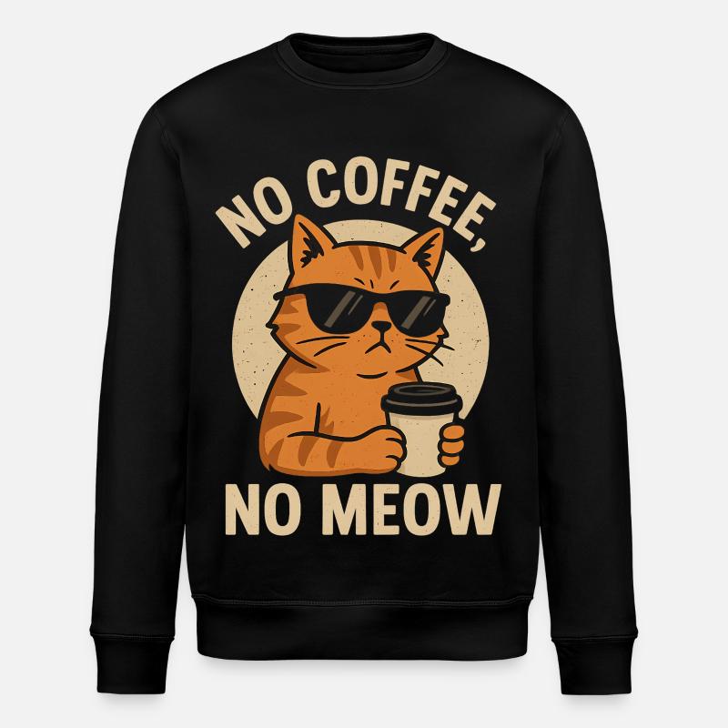 Coole Katze mit Sonnenbrille und Kaffeetasse - Stanley/Stella Unisex Bio-Sweatshirt ROLLER - Schwarz