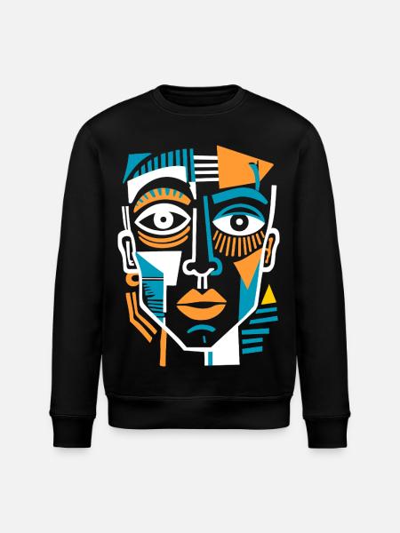Buntes kubistisches Gesicht - Stanley/Stella Unisex Bio-Sweatshirt ROLLER - Schwarz
