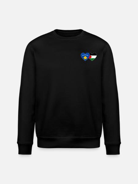 Kosovo Palestine Flag Heart - Stanley/Stella ROLLER Unisex Organic Sweatshirt - black