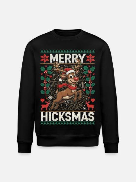 Christmas Reindeer Illustration - Red Nose, Moose - Stanley/Stella ROLLER Unisex Organic Sweatshirt - black