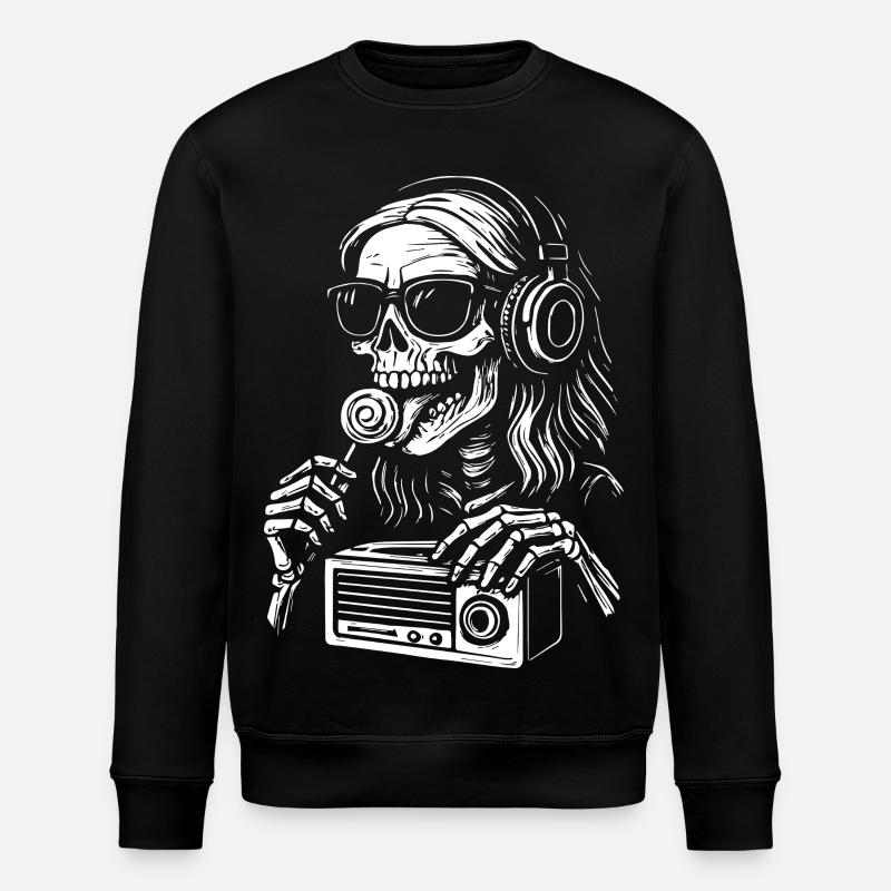 Skeleton DJ Radio Black White - Stanley/Stella ROLLER Unisex Organic Sweatshirt - black